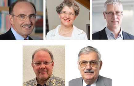 (Von oben links): Rot. Felix Gutzwiller, Rot. Barbara Biedermann, Rot. Beat Gygi, PDG Hans-Peter Hulliger und DG Reto E. Fritz